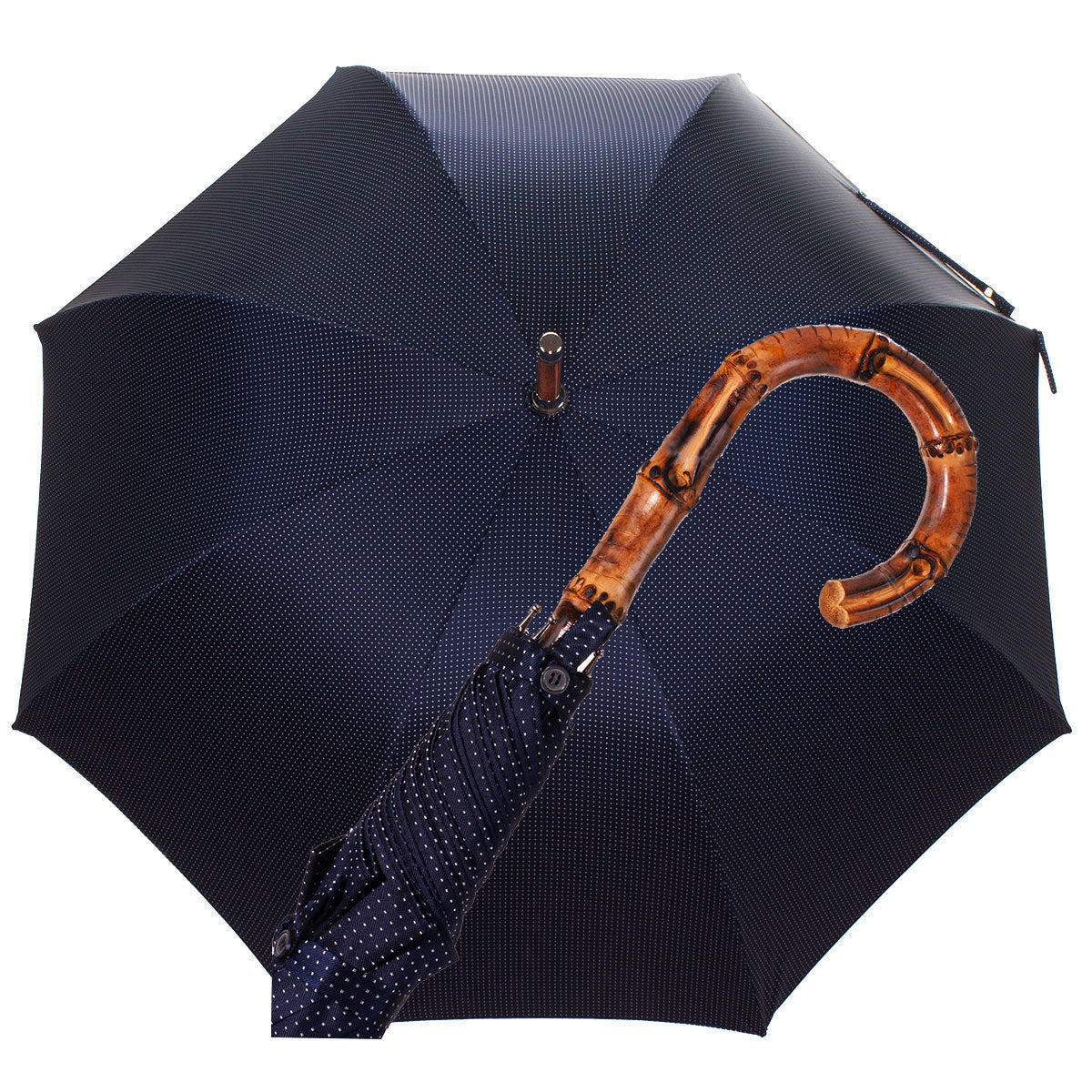 Solid Whangee umbrella  polka dot white & blue