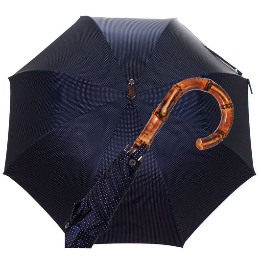 Solid Whangee umbrella  polka dot white & blue