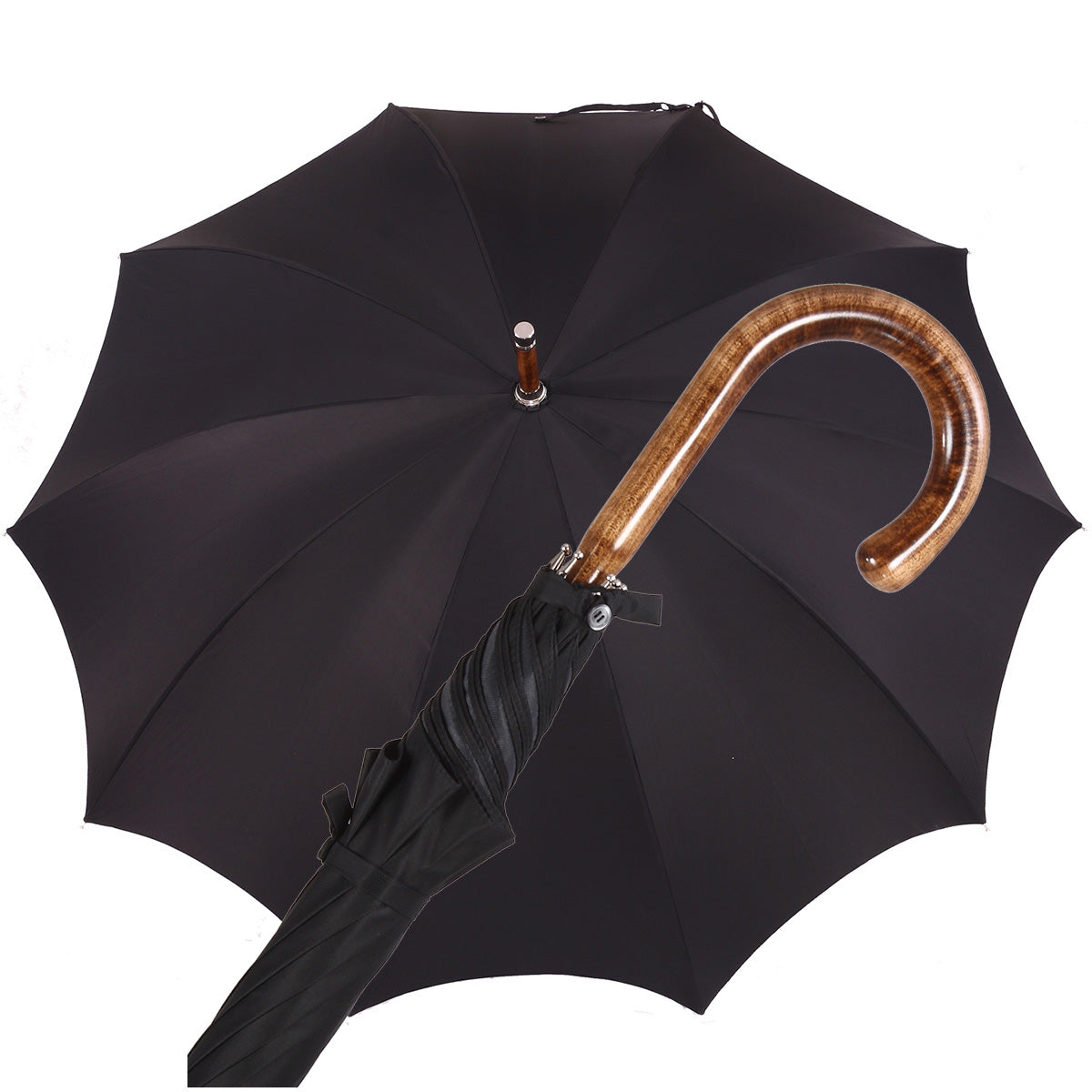Handcrafted Umbrella with Solid Black Maple Handle – Art. 1100 | Made in Italy