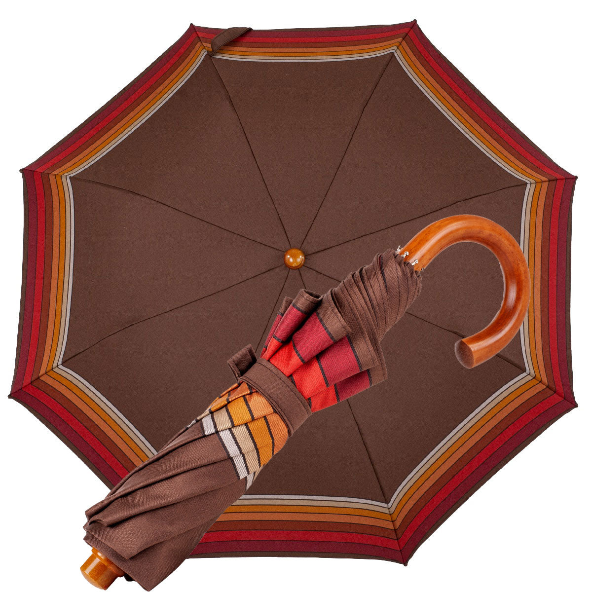 Tm 105 4  Brown folding umbrella with striped edge
