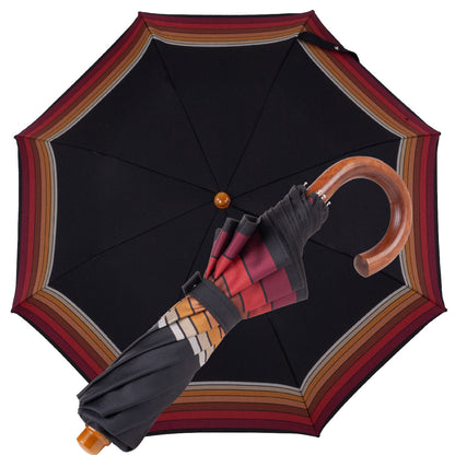 Black folding umbrella with striped edge