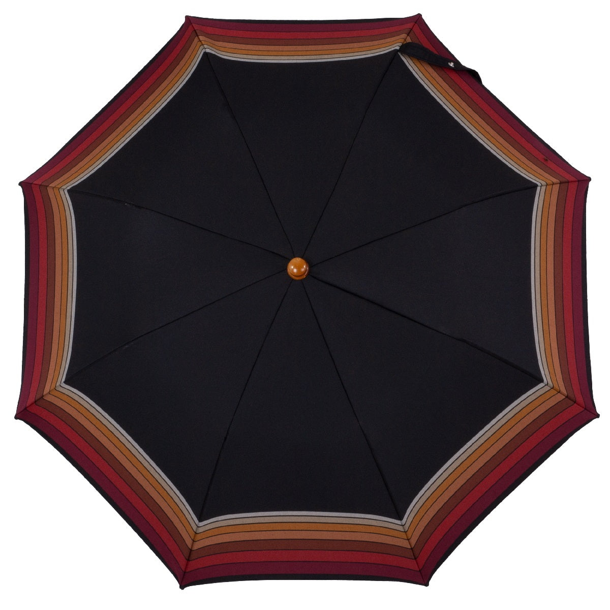 Black folding umbrella with striped edge