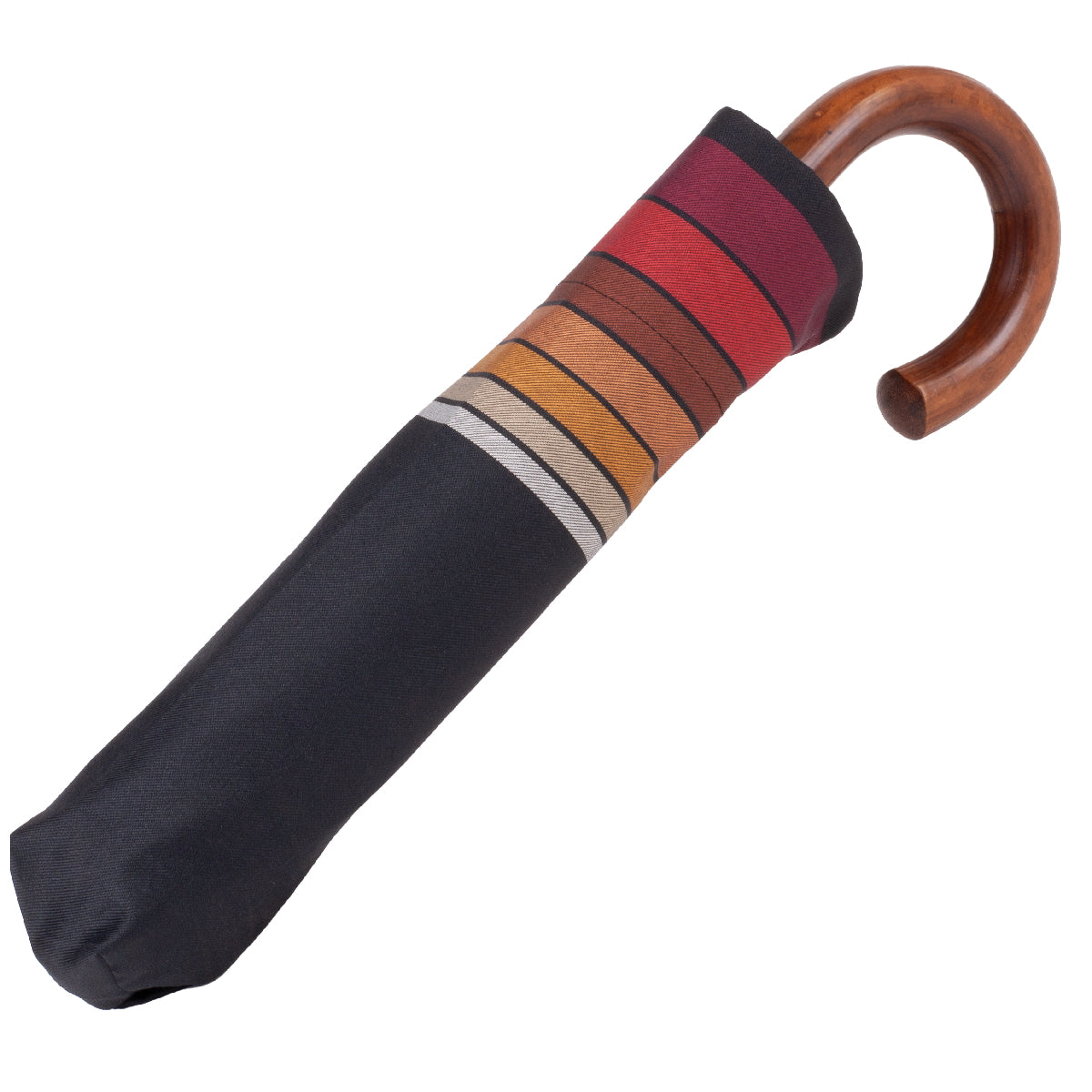 Black folding umbrella with striped edge